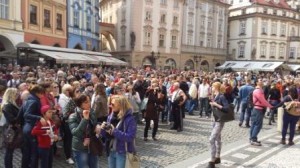 Tourists clock watching