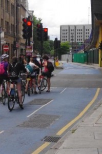 CS3 Sunday Cyclists stop on the red light