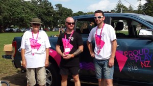 Hard working Proud to Play Organisers Craig (Centre) and Dion (R) with Volunteer Marjo