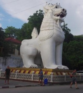 Giant Lions at the bottom of Mandalya Hill dwarf us