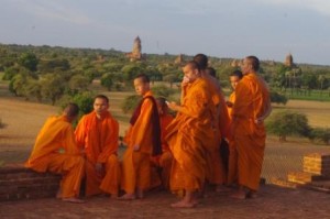 Monks at sunset