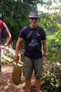 Richard with fallen Jack-fruit, a greatly undervalued nutirionous food