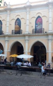 Plaza café and colonial architecture
